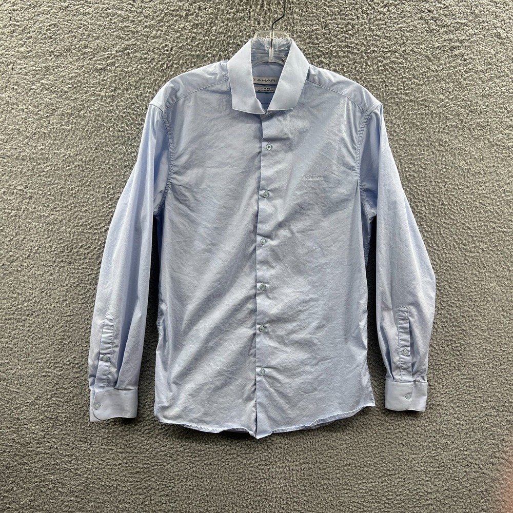 Tahari Mens Dress Shirt S Blue Slim Fit Stretch Non Iron Button Front Office